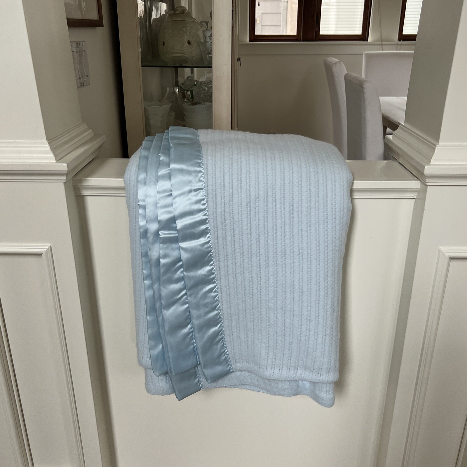 Vintage Fieldcrest Acrylic Waffle Weave Blanket Satin Trim Baby Blue TWIN  USA | eBay