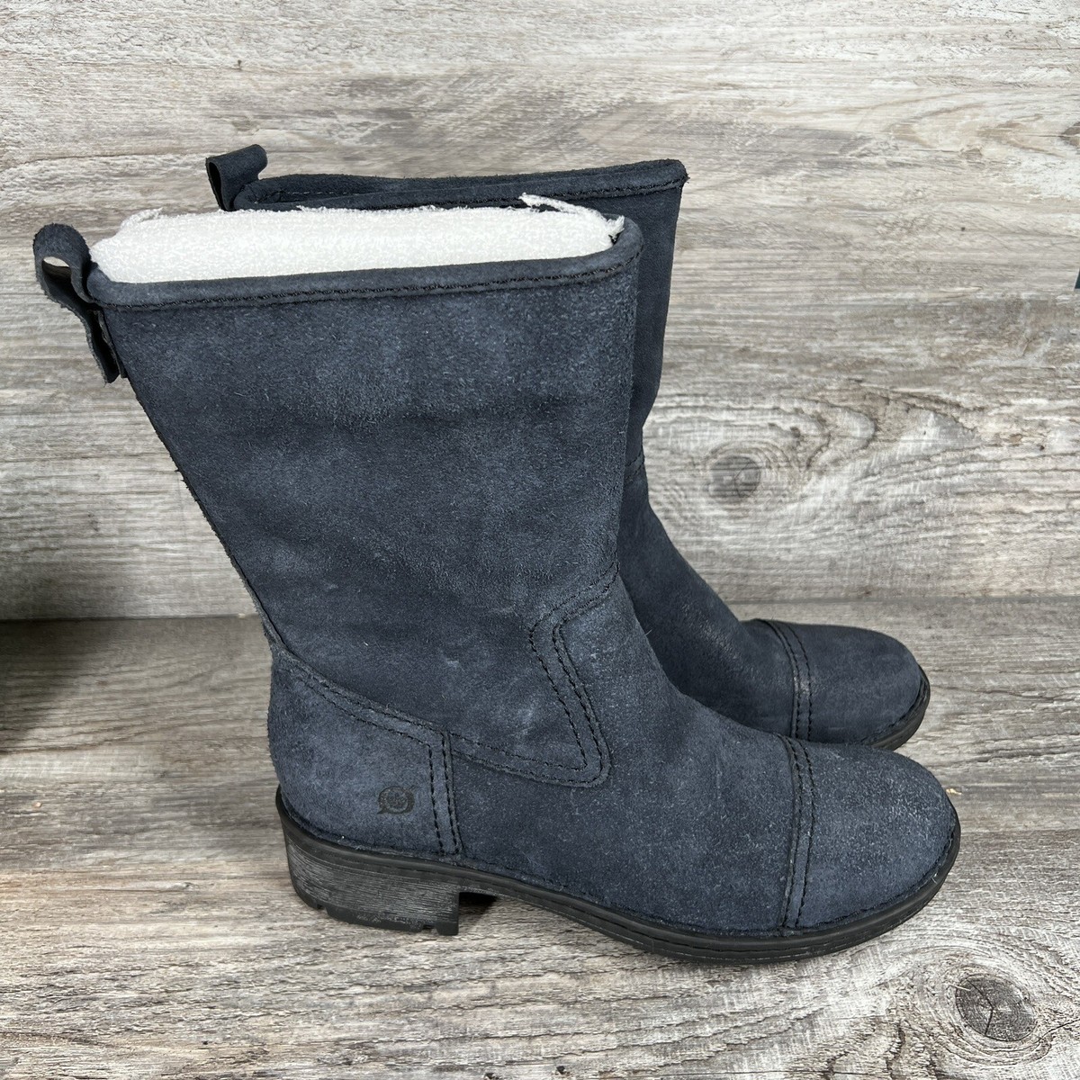 Vintage Born Womens Navy Blue Suede Boots NEW