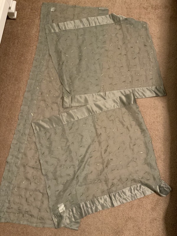 Set Of Three Olive Green Sheer Valance And Panel Curtains 6x20 And 30x25