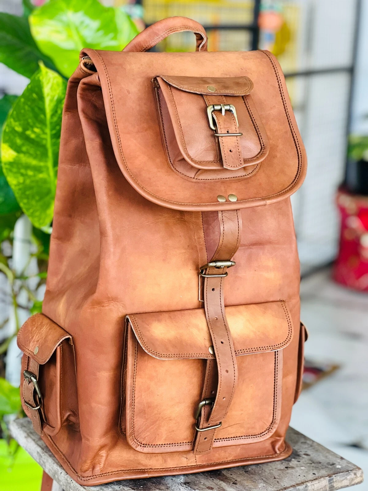 Classico Leather Goat Backpack Genuine Rucksack Vintage Travel Laptop Men's