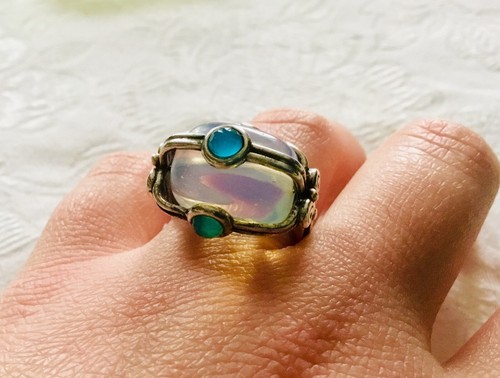 Vintage Sterling Silver Clear Blue Stone Ring 9.5-10 - Picture 7 of 9