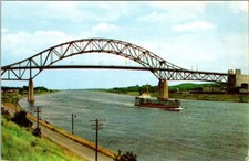 The Sagamore Bridge Cape Cod Canal Mass. Ship under Bridge Postcard
