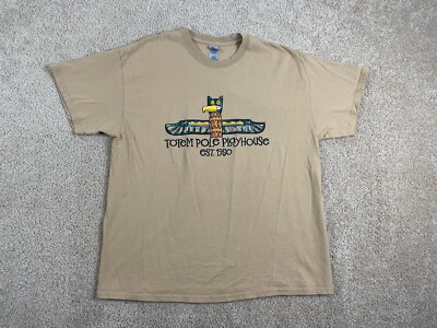 Gildan T-Shirt Mens XL Ultra Cotton Graphic Totem Pole Playhouse Crewneck Beige