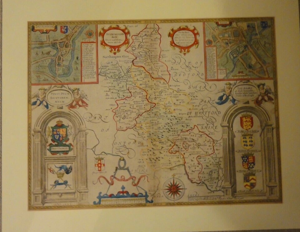 Mapa do condado de Buckinghamshire por John Speed. Bassett & Chiswell edição 1676 - Imagem 2 de 4