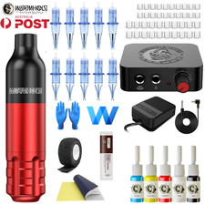 Wormhole Tattoo Machine Kit Rotary Motor Pen Gun Inks Power Supply Needle Grip