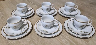 6 x Gedeck 3-teilig Bernadotte Boheme Czechoslovakia Goldrand Blumen-Motiv