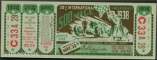 1 1938 INDIANAPOLIS INDY 500 AUTO RACING UNUSED FULL TICKET  laminated reprint