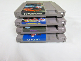 Nintendo NES 4 Games. 3-D World Runner, Tecmo NBA Basketball, Pinball, Ice Hocke