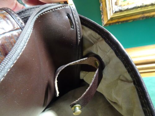 BRAHMIN CANVAS TOTE HANDBAG WITH EMBOSSED LEATHER TRIM, ADJ. HANDLES, DIVIDER - Picture 15 of 17