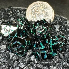 Sage's Warp Stones Green Nebula Metal Polyhedral Dice Set | Dnd RPG