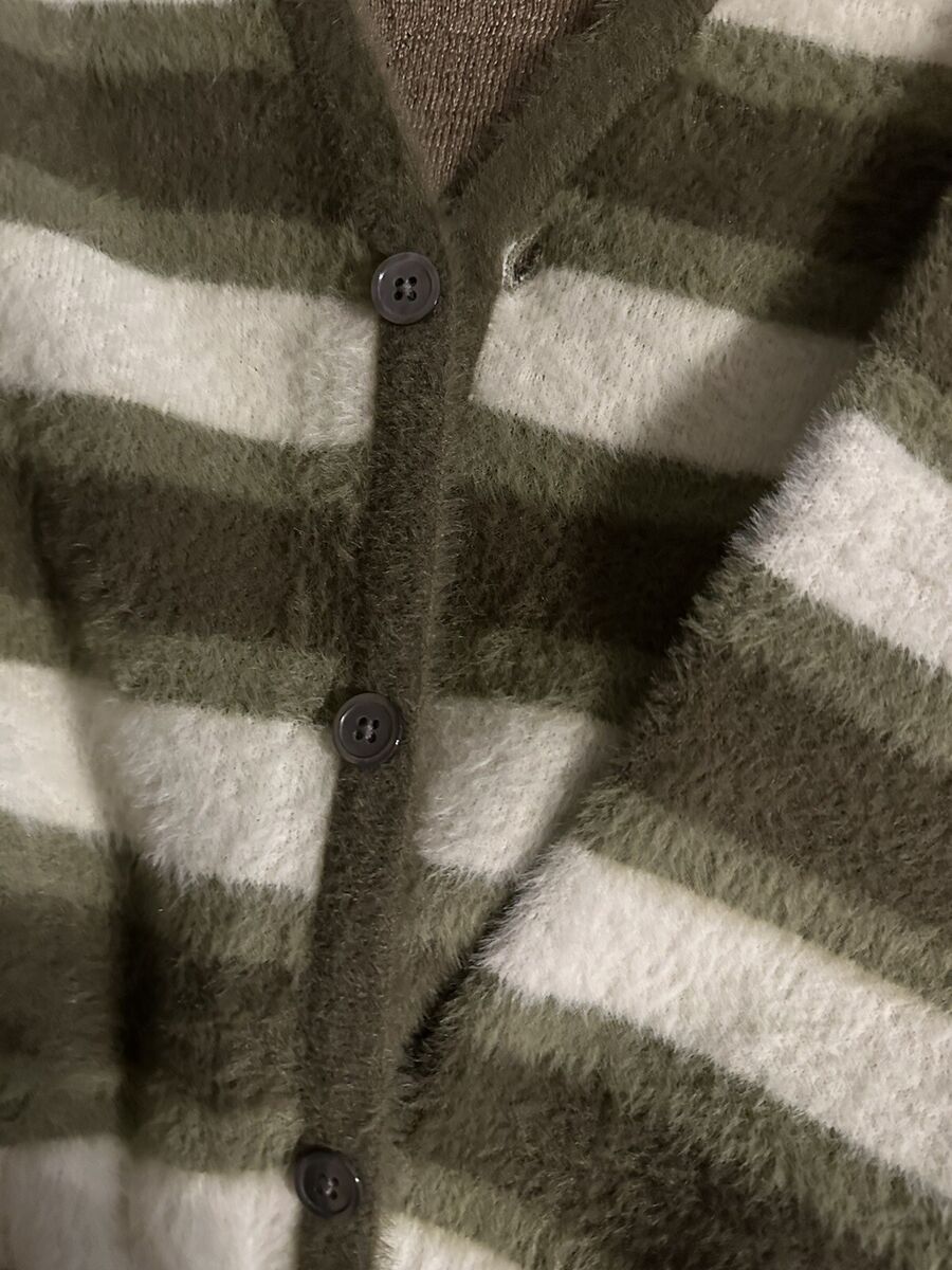 K-Two Studios Mens Stripe Sweater Jacket Size L White/ Olive K-Two Studios Mens Stripe Sweater Jacket Size L White/ Olive