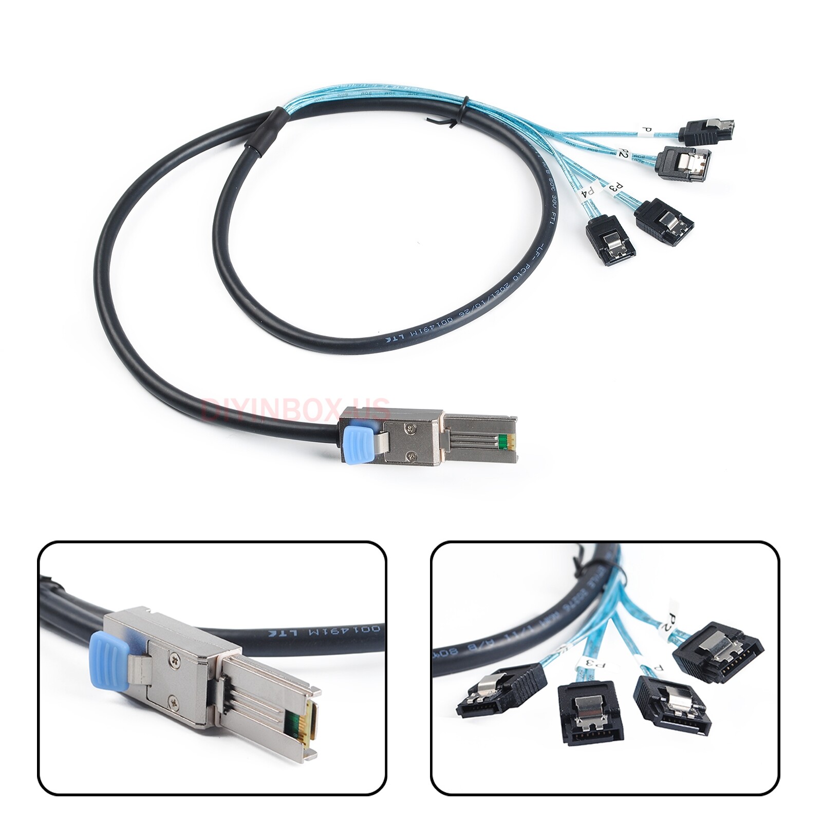 Fo 9201-16e Mini-SAS SFF-8088 26P to 4 X SATA 7Pin Forward Breakout Cable 1Meter