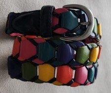 NEW Vtg Capezio Leather Multi Color Braided Woven Buckle Belt Size M/L