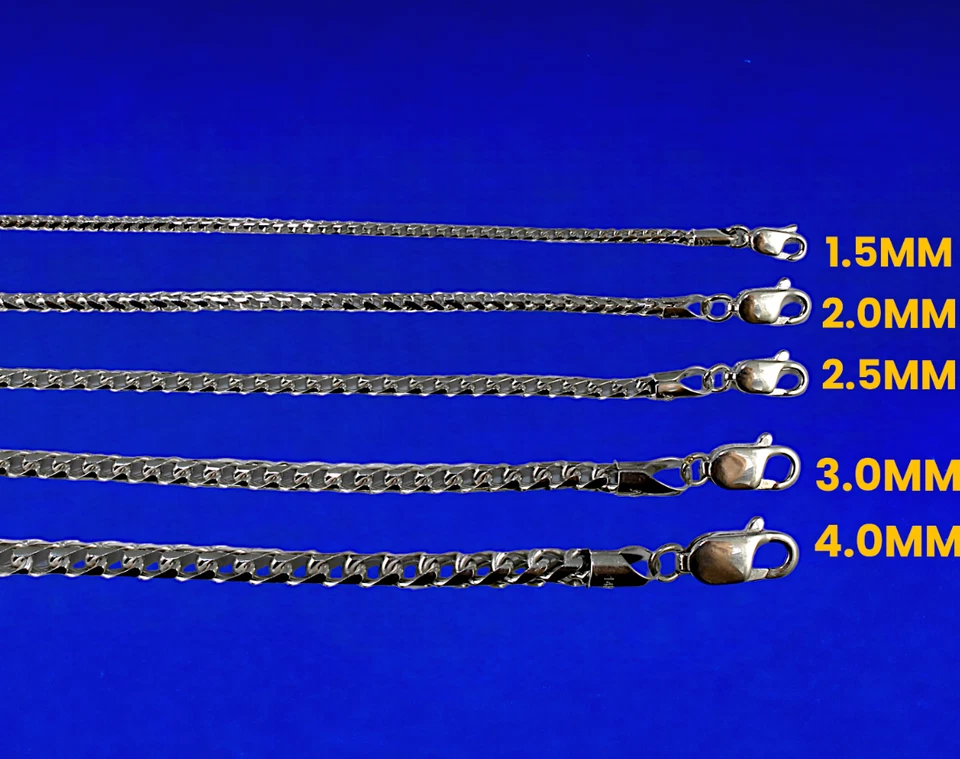 Colar corrente ouro branco 14K sólido redondo caixa Franco 1mm-4mm 7"-30" - Imagem 2 de 4