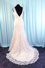 David s Bridal T9612 Ivory Lace, Champagne Satin Fit Flare Wedding Dress 6 NWT