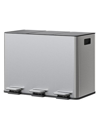 3-in-1 Stainless Steel Recycling Trash Can, 3 x 4 Gallon (12 Gal Total) Tripl...