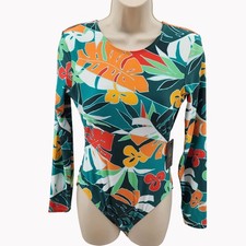 Vince Camuto Size 8 Womens Floral Long Sleeve One Piece Swimsuit NWT 134