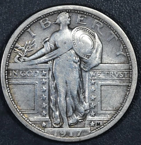 1917 25C STANDING LIBERTY SILVER QUARTER No Stars KM# 141 Grade:  VF A6616