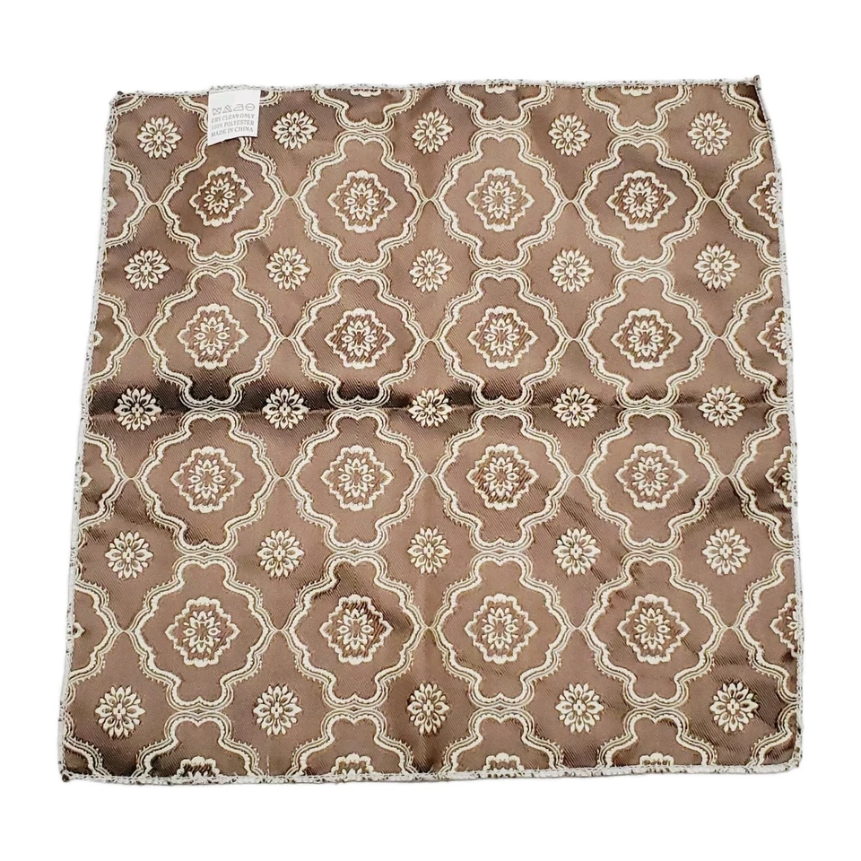 Tela jacquard cuadrada de bolsillo reversible beige y marrón con patrón geométrico para hombre Foto 2 de 4