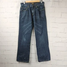 AMERICAN RAG Blue Jeans Denim Mens 30x32 Distressed Dark Wash All Cotton Bootcut