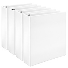 Amazon Basics 3 Ring Binders, 2 Inch, D-Ring Organizer for 4-Pack, White