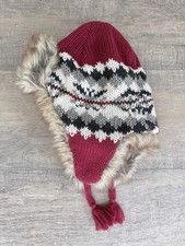 Gap Kids Fair Isle Small Medium Knit Fur Trapper Hat Cap Winter Fleece Lined
