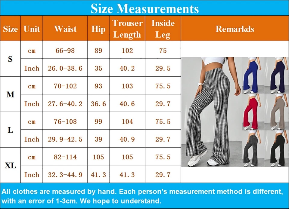 Womens Houndstooth Flared Trousers High Waist Bootcut Bell Bottoms Pants UK - Image 2 of 3
