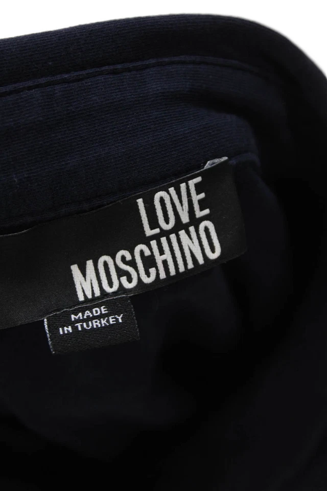 Love Moschino Women Dark Blue Cotton Collared Short Sleeve Polo Size 10 - Image 4 of 4