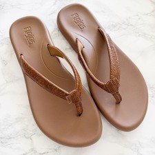 Flojos Womens Embossed Comfort Flip Flop Sandals Size 9 Brown
