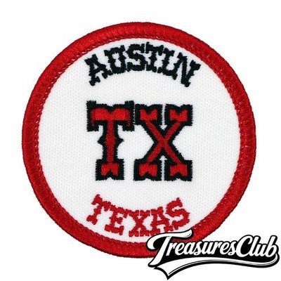 Austin Texas Embroidered Patch Ivory/Red Iron-On Sew-On Backpack Hat Jacket 3x3''