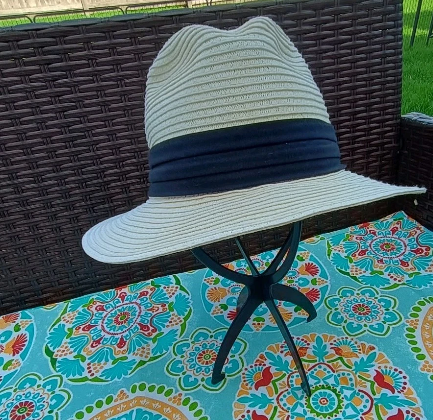 Scala Women\'s Gondola Natural Straw Boater Hat with Pink and Blue Lace‎ Size L Scala Straw Boater- Gondola – Tenth Street Hats main image 2