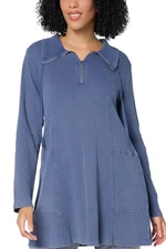 LOGO by Lori Goldstein Women's Cotton 1/4 Zip Waffle Top Blue Indigo