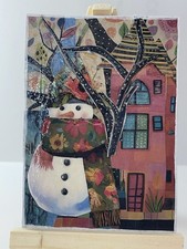 ACEO Original Art Mixed Media Collage  #52 1/1 Snowman with Scarf BY TEHILLAH