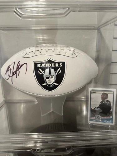 Bo Jackson Signed AUTO Oakland Raiders Logo Football BAS + 1988 Rookie Card