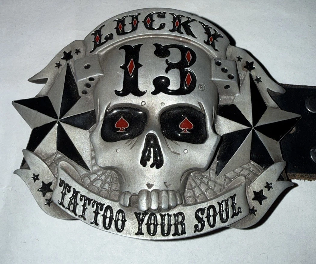 Lucky 13 Love Sucks‎ Heart Skull Crossbones Belt Buckle Y2K Goth Punk Lucky Brand Women main image 4