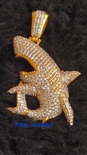 Pendentif Grandes Mâchoires De Requin En Diamant Simulé 2Ct Plaqué Or Jaune 14K