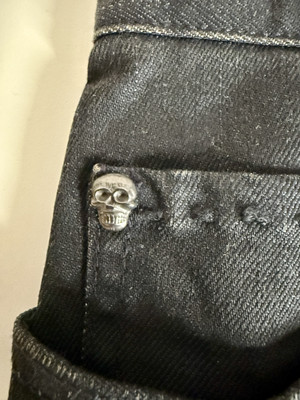 John Varvatos Woodward Jeans Black Skull Rivet Button Fly Size 30X32 Rock n' Rol