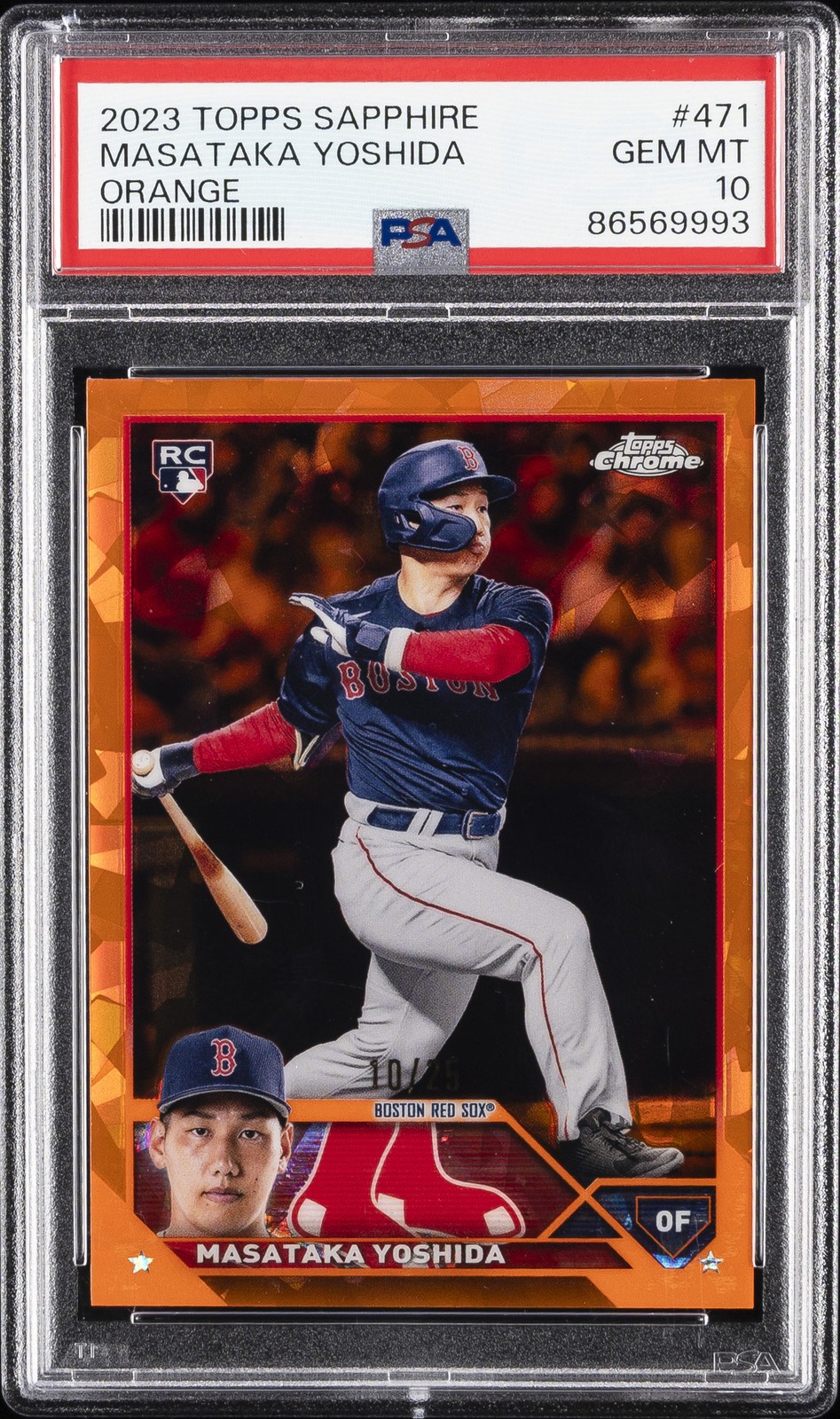 2023 TOPPS CHROME SAPPHIRE ORANGE #471 MASATAKA YOSHIDA ROOKIE RC 10/25 PSA 10