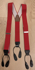 Vintage CAS Germany Men’s Braces - Red Elastic Suspenders - Leather Button Ends