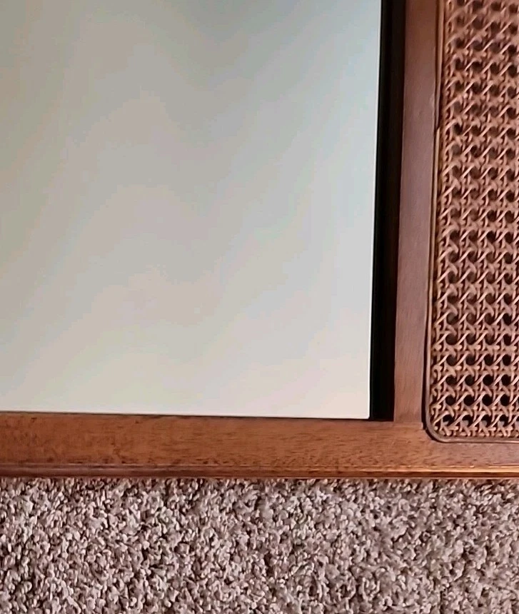 Walnut Mirror With Caning Accents - Mid Century Style - Image 3 of 4