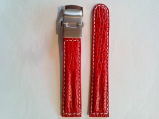 UHRENARMBAND mit HAIFISCH PRÄGUNG "Neu" 20mm ECHT LEDER /Faltschließe in Rot👍