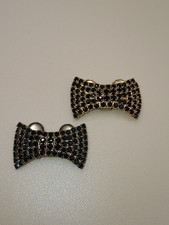 Musi Signed Vintage Blk Glass Pronged GT Shoe Clips