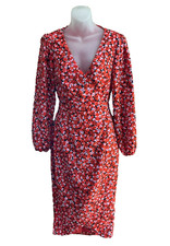 Tussah Wrap Dress Womens Size 8 Red Ditsy Floral Cottagecore Boho Chic Peasant