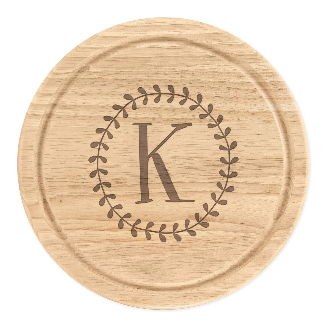 Letter K Floral Wreath Alphabet Round Chopping Cheese Board Flowers
