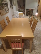 Light Brown Wooden Extendable Dining Table with Six Chairs