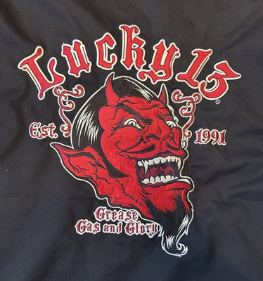 #ad Men#x27;s Lucky 13 Grease Gas and Glory Jacket 2XL Red Devil 1990’s Rockabilly $175.00