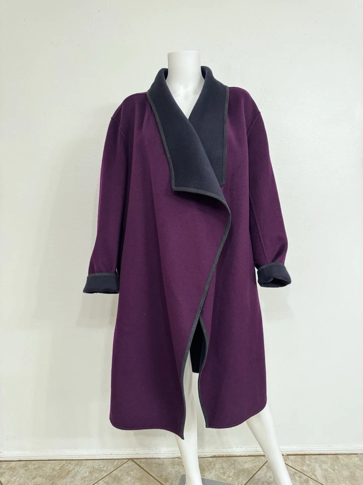 Abrigo Akris 100% Cachemira Doble Cara Berenjena Berenjena Reversible a Azul Talla 1 Foto 2 de 4