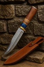 Handmade Damascus Steel Hunting Tactical Bowie Knife with Sheath