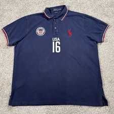 Polo Ralph Lauren Polo Shirt Mens XL Navy USA 16 Flag Crest Custom Fit Pique