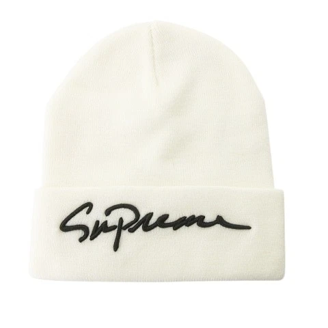 Bonnet tricot Supreme 18Fw Classic Script blanc Aa homme